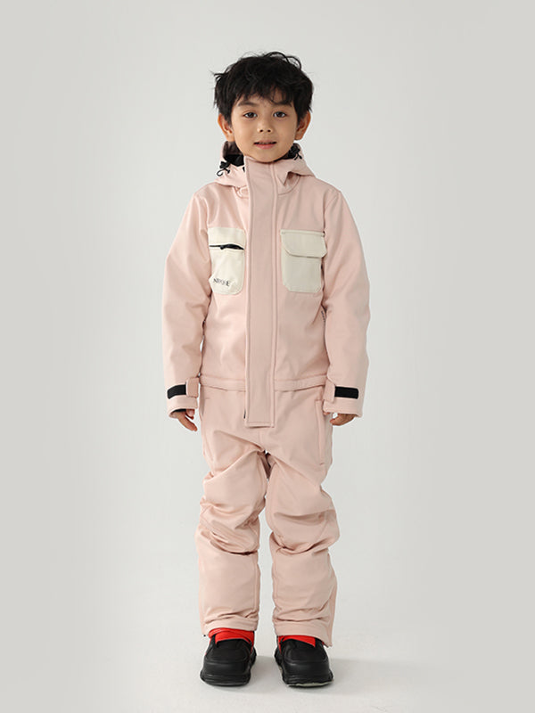 Kinder Air Pose Winter Warrior Einteiler-Schneeanzug im Blockdesign