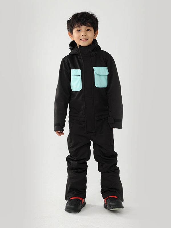 Kinder Air Pose Winter Warrior Einteiler-Schneeanzug im Blockdesign