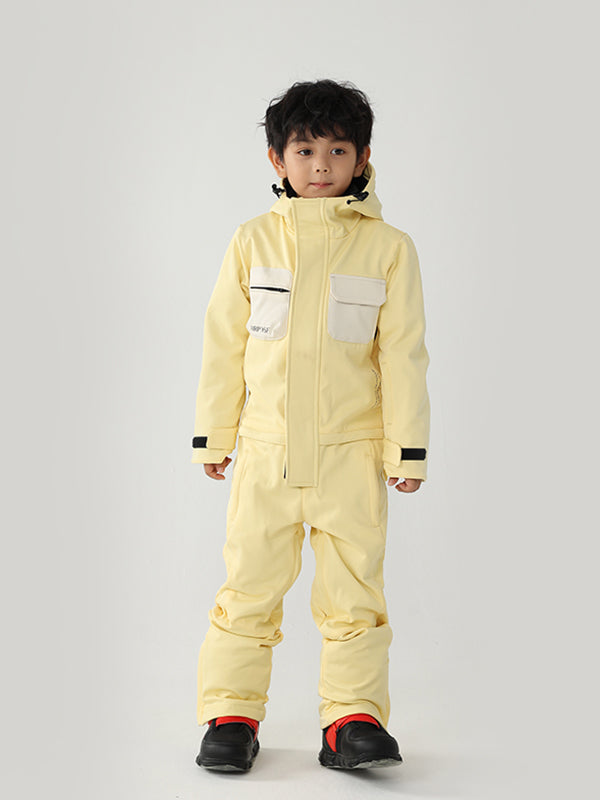 Kinder Air Pose Winter Warrior Einteiler-Schneeanzug im Blockdesign