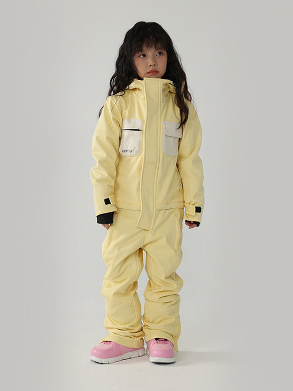 Kinder Air Pose Winter Warrior Einteiler-Schneeanzug im Blockdesign
