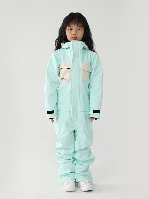 Kinder Air Pose Winter Warrior Einteiler-Schneeanzug im Blockdesign