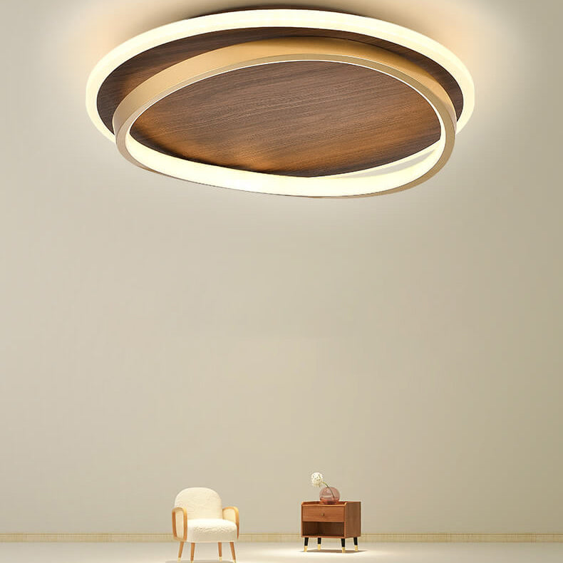 Luvano LED Deckenleuchte Nussbaum gold rund