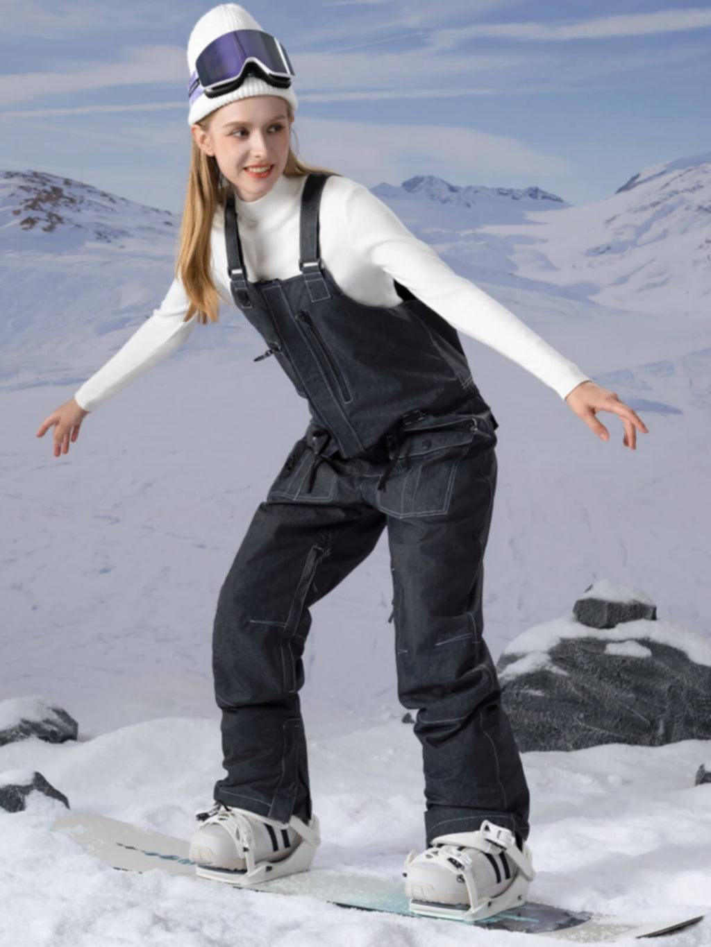 PowderQueen Damen-Schneeabenteuer-Latzhose aus Denim