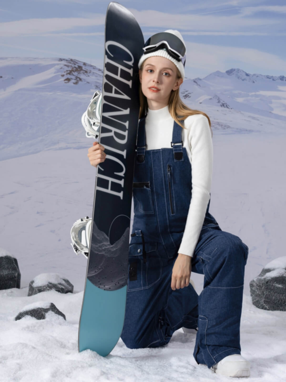 PowderQueen Damen-Schneeabenteuer-Latzhose aus Denim
