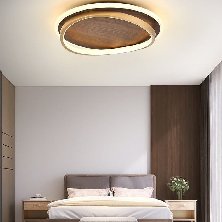 Luvano LED Deckenleuchte Nussbaum gold rund