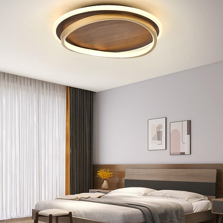 Luvano LED Deckenleuchte Nussbaum gold rund