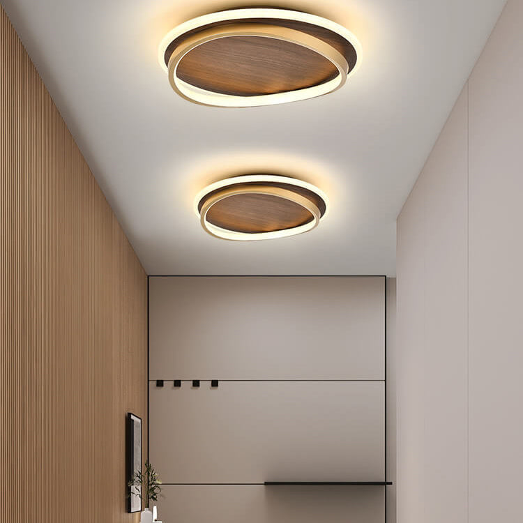 Luvano LED Deckenleuchte Nussbaum gold rund
