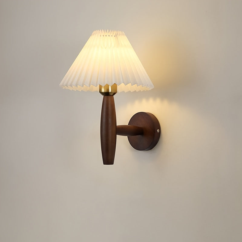 Luvano Wandleuchte Holz Plissee Schirm Retro
