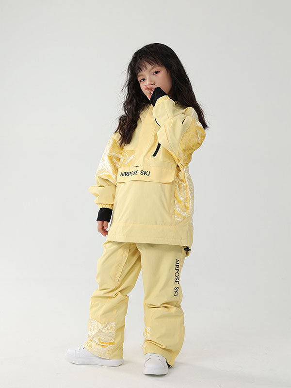 Kinder Air Pose Cargo-Schneeanzug mit Blumenmuster – wasserdichte Ski- und Snowboardjacke mit passender Hose