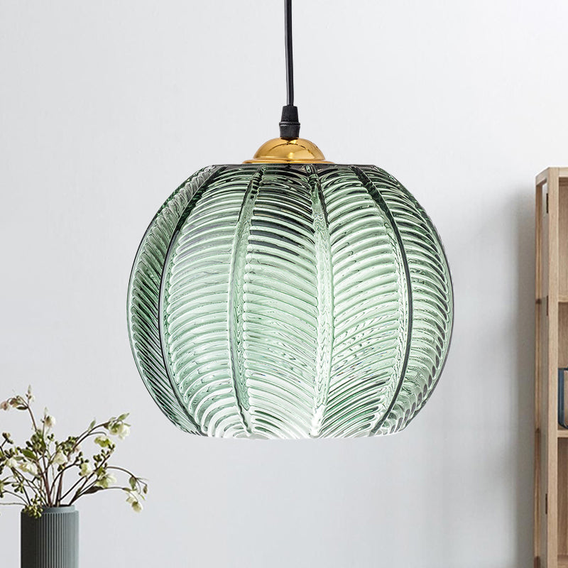 Luvano Pendelleuchte Riffelglas grün Retro