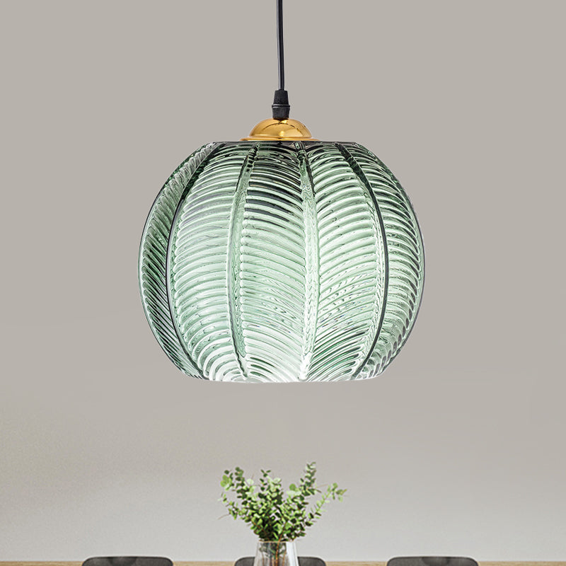 Luvano Pendelleuchte Riffelglas grün Retro