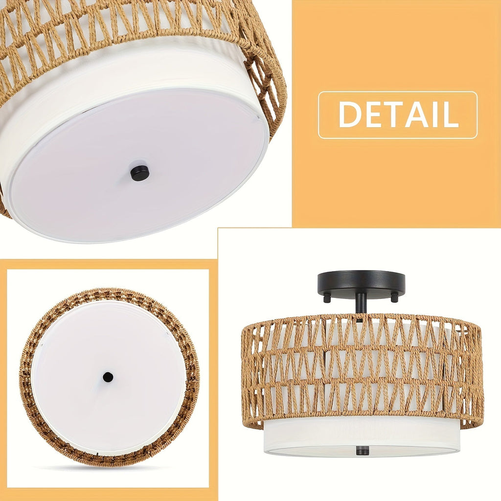 Luvano Deckenleuchte Rattan Leinen Boho Aufbau