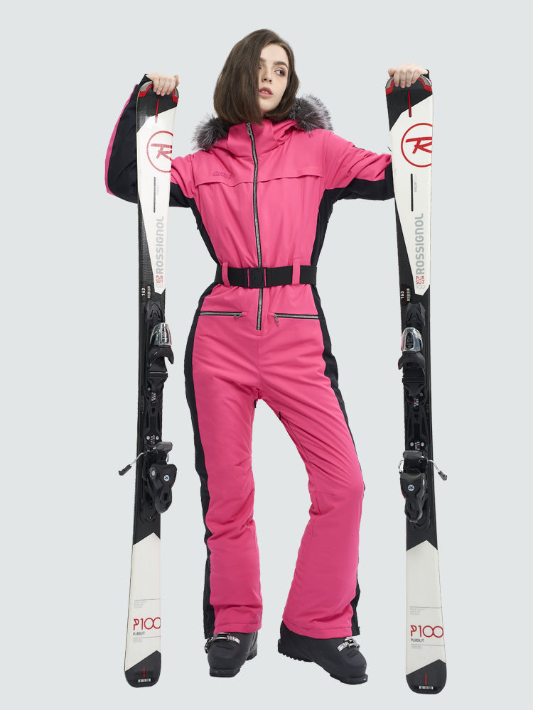 Damen-Skioverall mit hohem Tragekomfort, elegantem Bergflausch und Kunstpelzbesatz