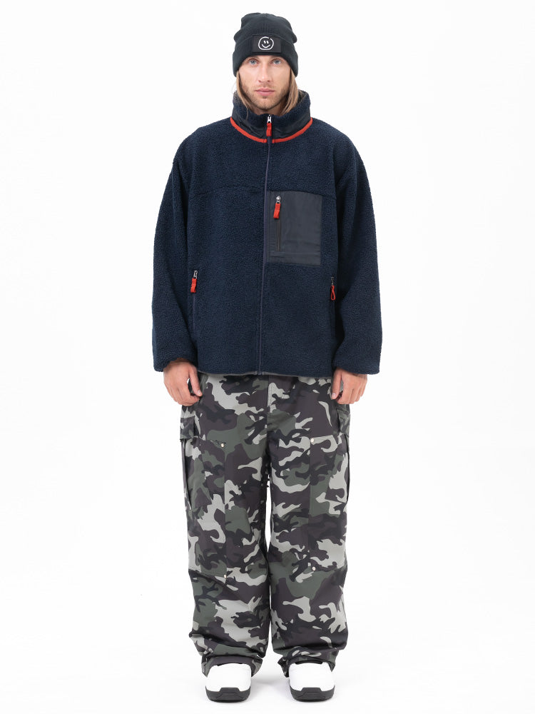 Herren-Fleecehose mit durchgehendem Reißverschluss und doppelten Knieverstärkungen, Freestyle-Baggy-Schneehose aus Kunst-Sherpa-Fleece