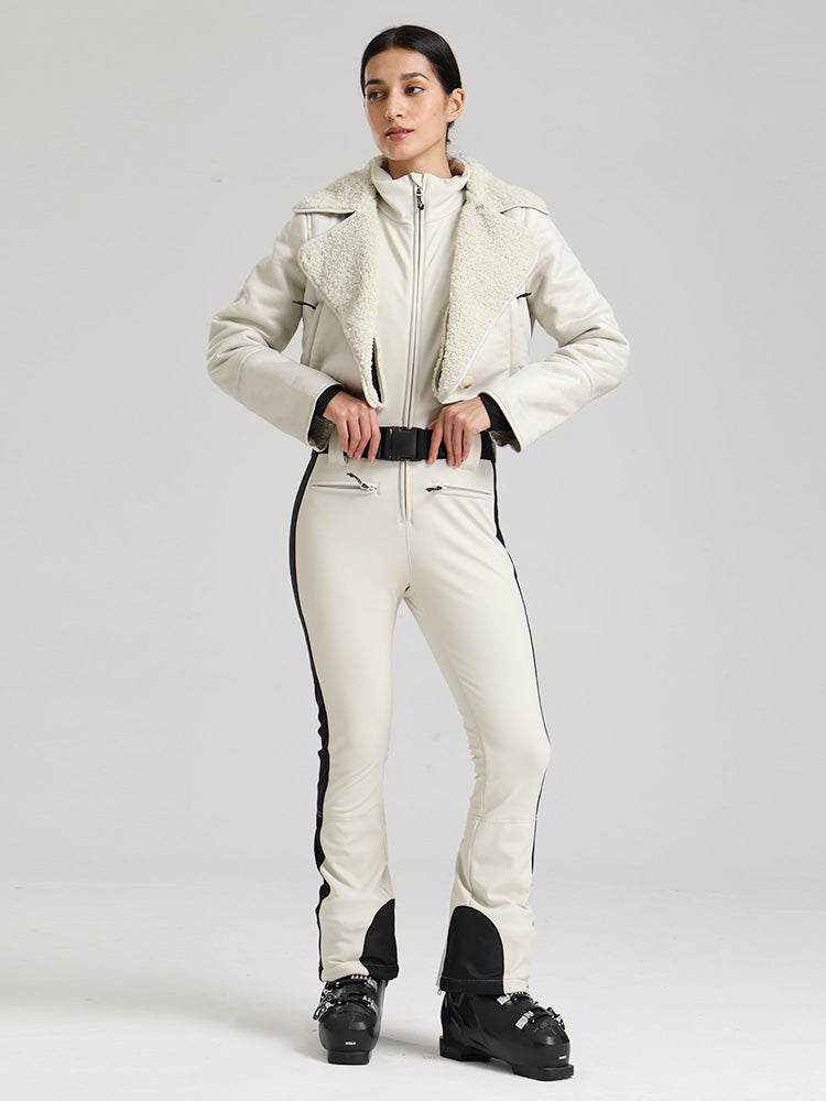 Glacier Vogue Ski-Overall für Damen & Kunstlederjacke mit Fleecekragen