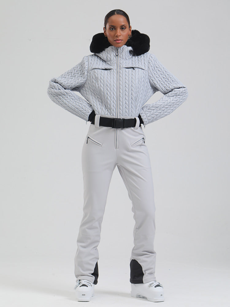 Gsou Damen-Skioverall „Snow Mountain Chic“ mit Kunstpelzbesatz und ausgestelltem Bein