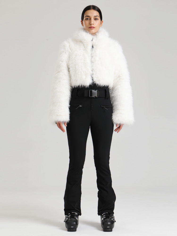 Gsou Snow Glacier Vogue Ski-Overall für Damen mit flauschigem Kunstpelz-Oberteil