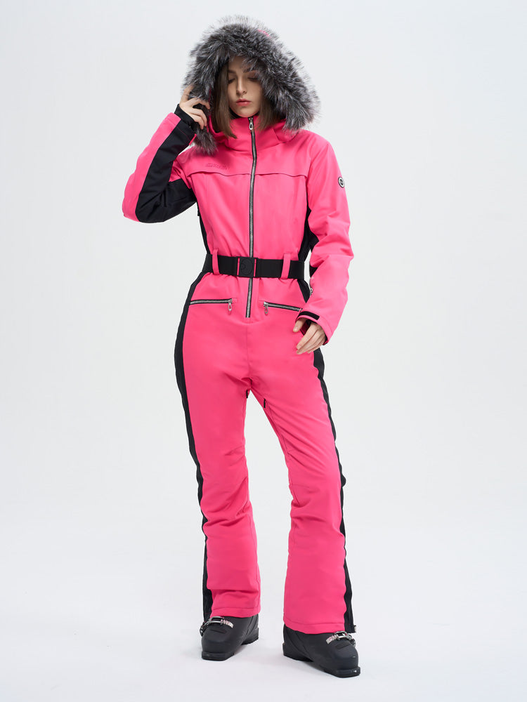 Damen-Skioverall mit hohem Tragekomfort, elegantem Bergflausch und Kunstpelzbesatz
