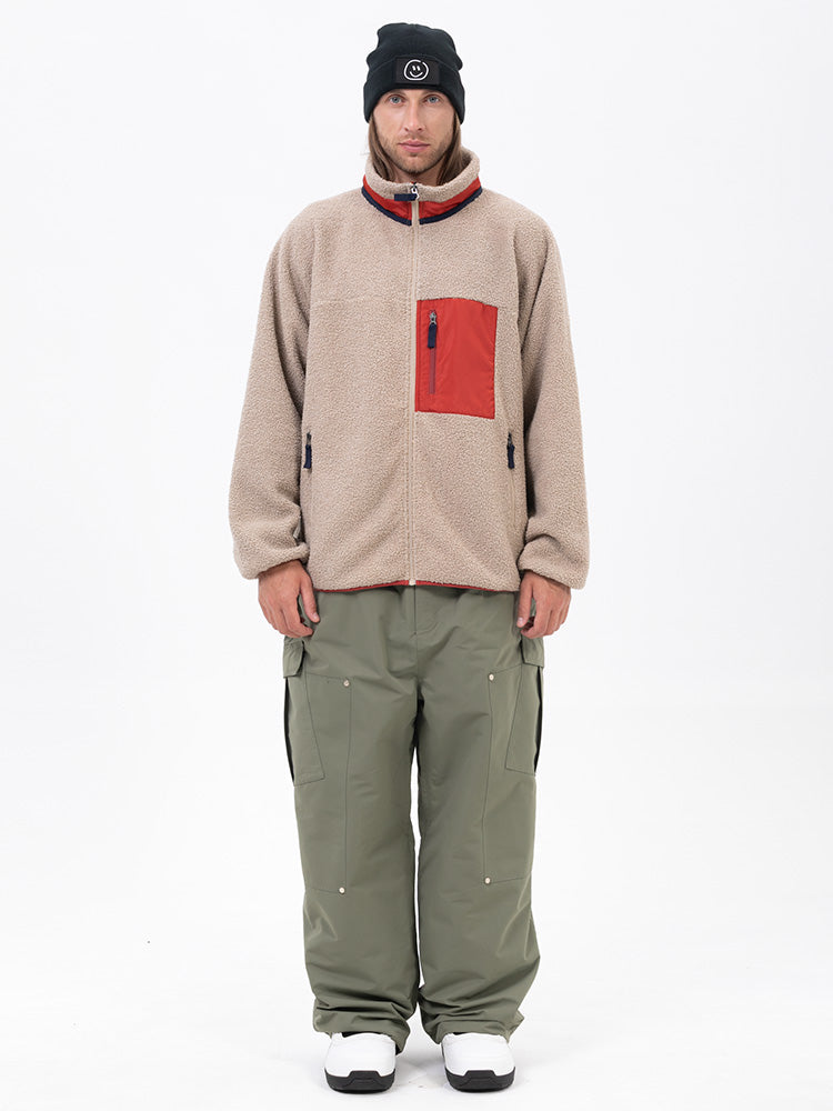 Herren-Fleecehose mit durchgehendem Reißverschluss und doppelten Knieverstärkungen, Freestyle-Baggy-Schneehose aus Kunst-Sherpa-Fleece
