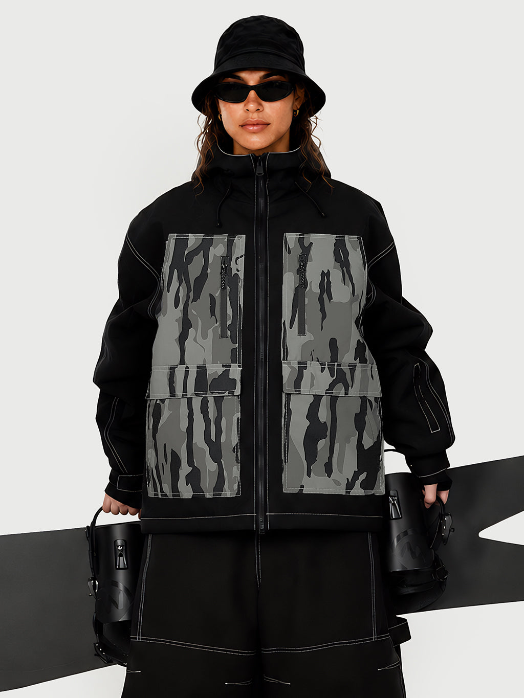 UrbanCraft Street Utility Freestyle Schneejacke für Damen – Reflektierende Kapuze & Arbeitskleidungsdesign