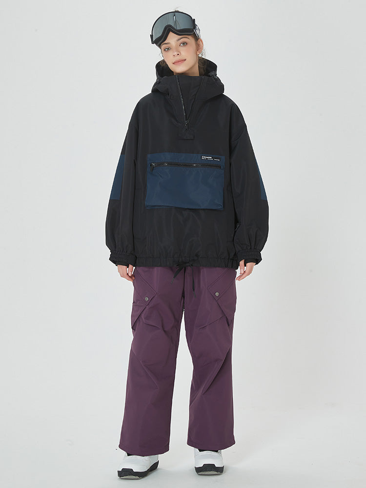 Damen-Winter-Bomberjacke, Baggy-Schneejacke mit praktischen Cargotaschen, Snowboardhose