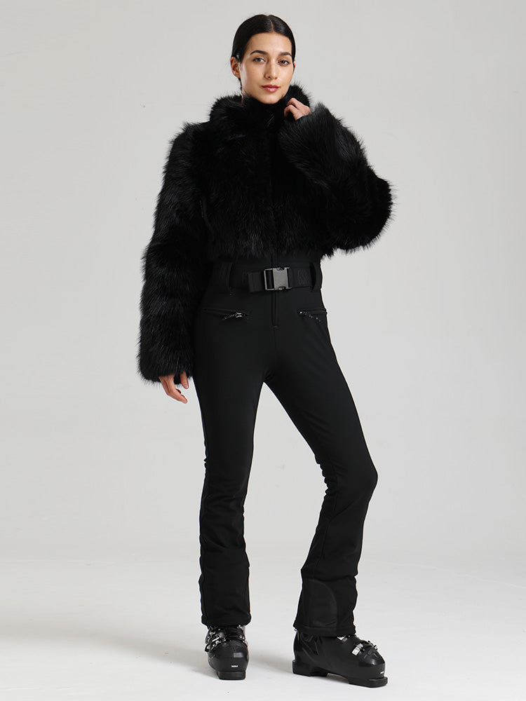 Gsou Snow Glacier Vogue Ski-Overall für Damen mit flauschigem Kunstpelz-Oberteil