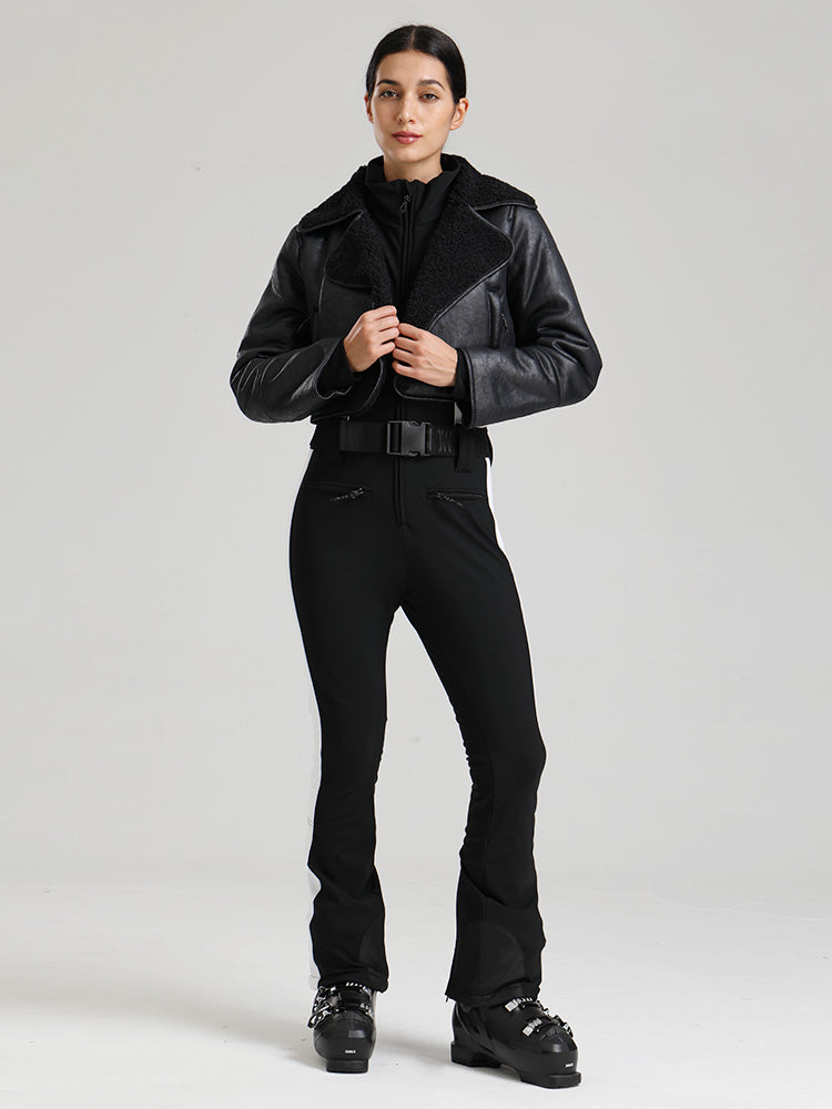 Glacier Vogue Ski-Overall für Damen & Kunstlederjacke mit Fleecekragen