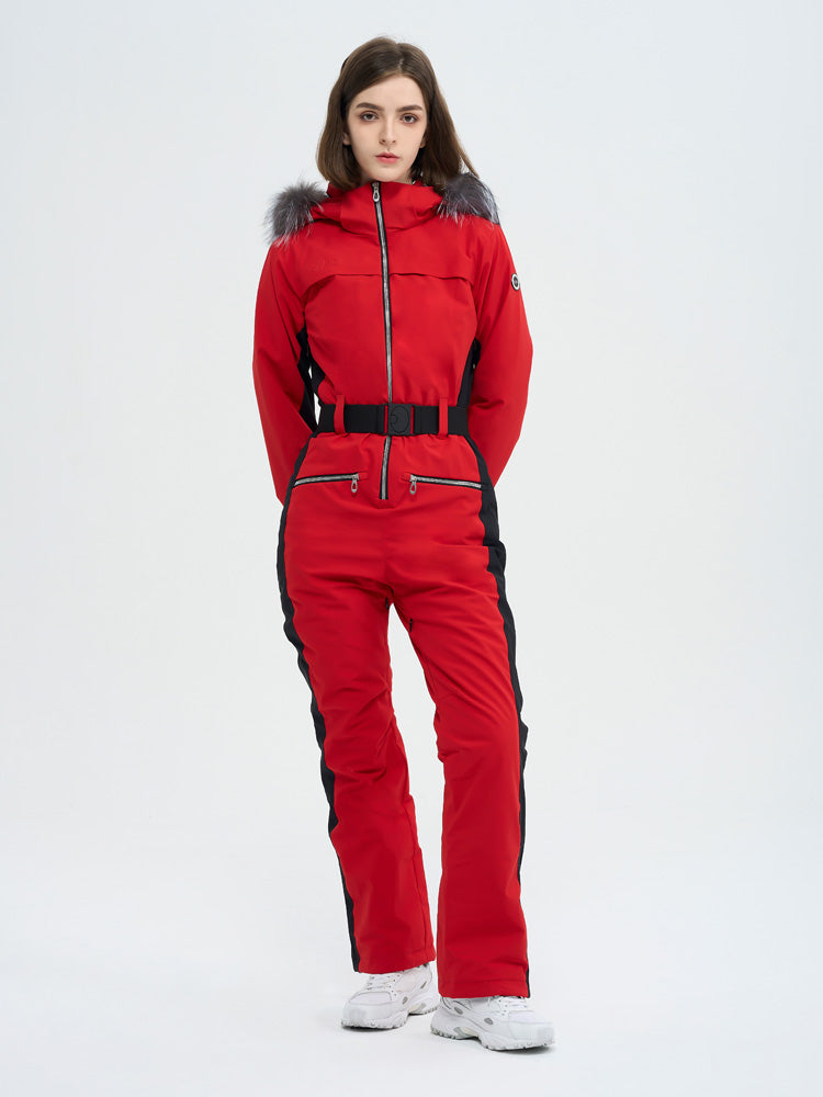 Damen-Skioverall mit hohem Tragekomfort, elegantem Bergflausch und Kunstpelzbesatz