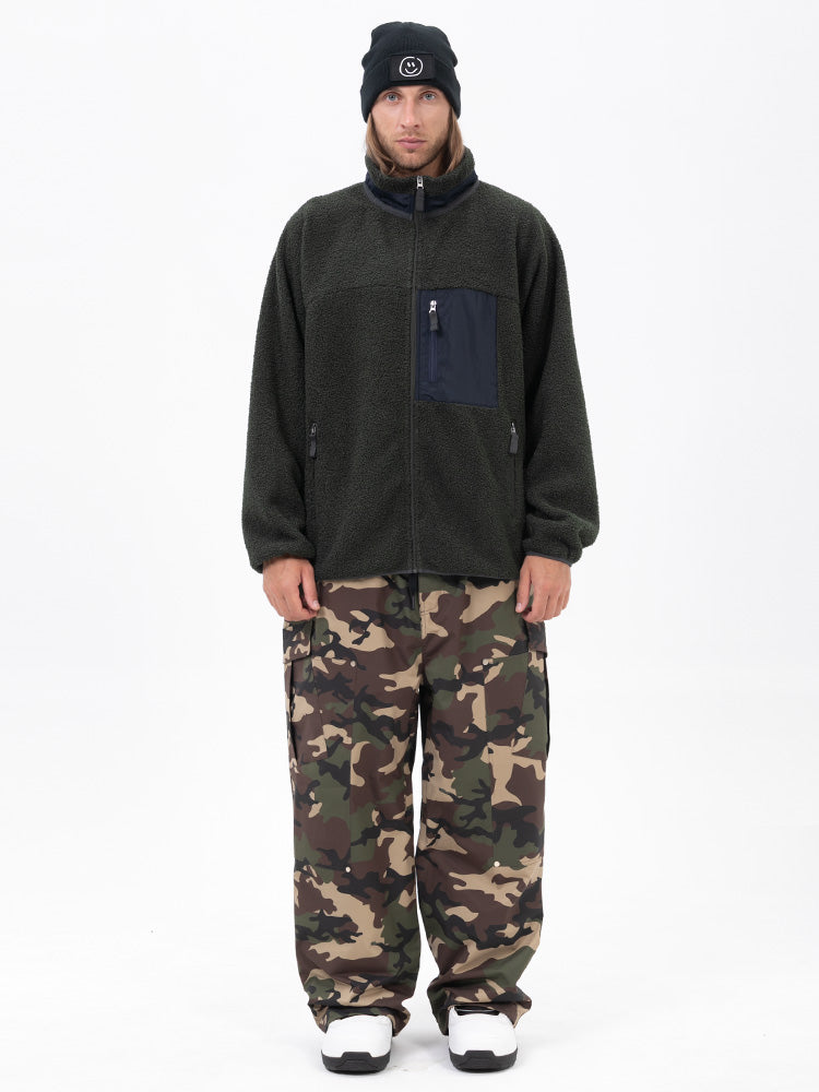 Herren-Fleecehose mit durchgehendem Reißverschluss und doppelten Knieverstärkungen, Freestyle-Baggy-Schneehose aus Kunst-Sherpa-Fleece