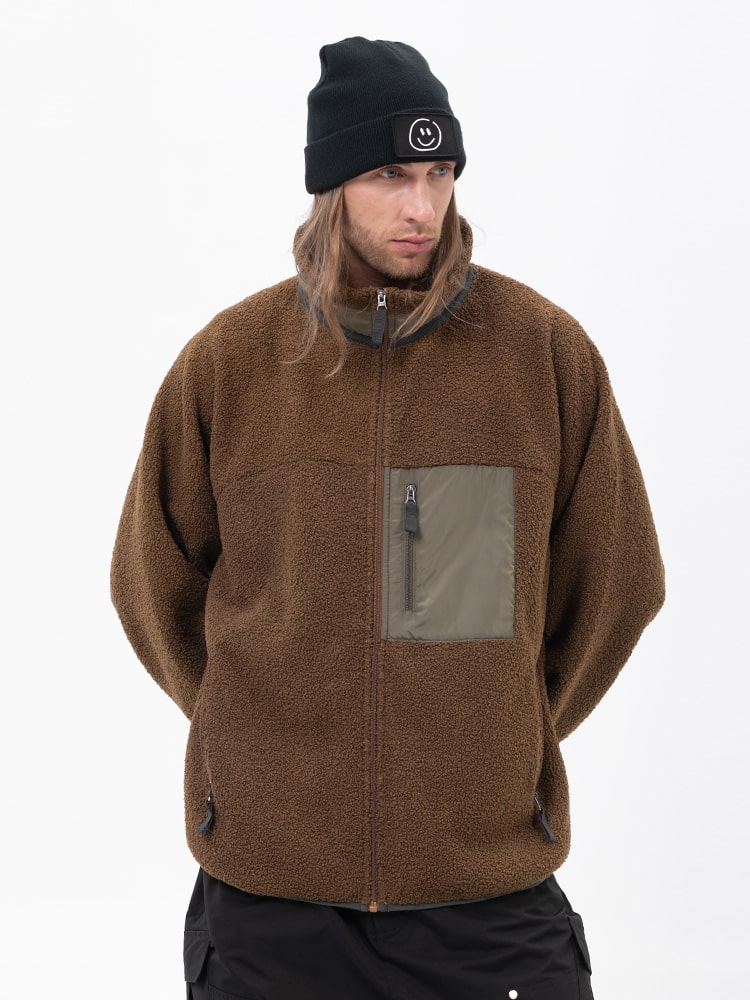 Herren-Fleecejacke aus Kunst-Sherpa-Fleece mit durchgehendem Reißverschluss für abenteuerliche Bergtouren