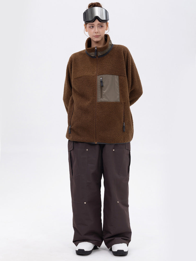 Damen-Fleecehose mit durchgehendem Reißverschluss Sherpa-Imitat und doppelten Knieverstärkungen lockerer Passform und Freestyle-Schneehose