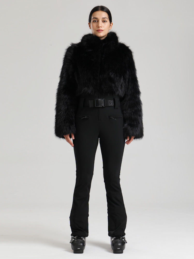 Gsou Snow Glacier Vogue Ski-Overall für Damen mit flauschigem Kunstpelz-Oberteil