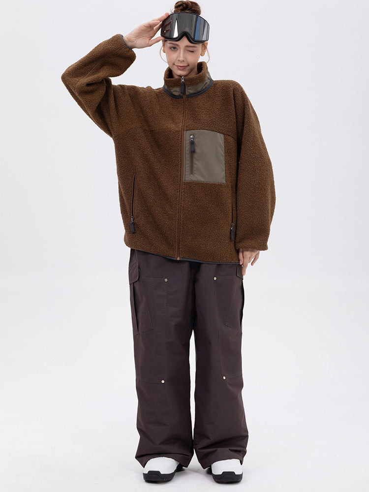 Damen-Fleecehose mit durchgehendem Reißverschluss Sherpa-Imitat und doppelten Knieverstärkungen lockerer Passform und Freestyle-Schneehose