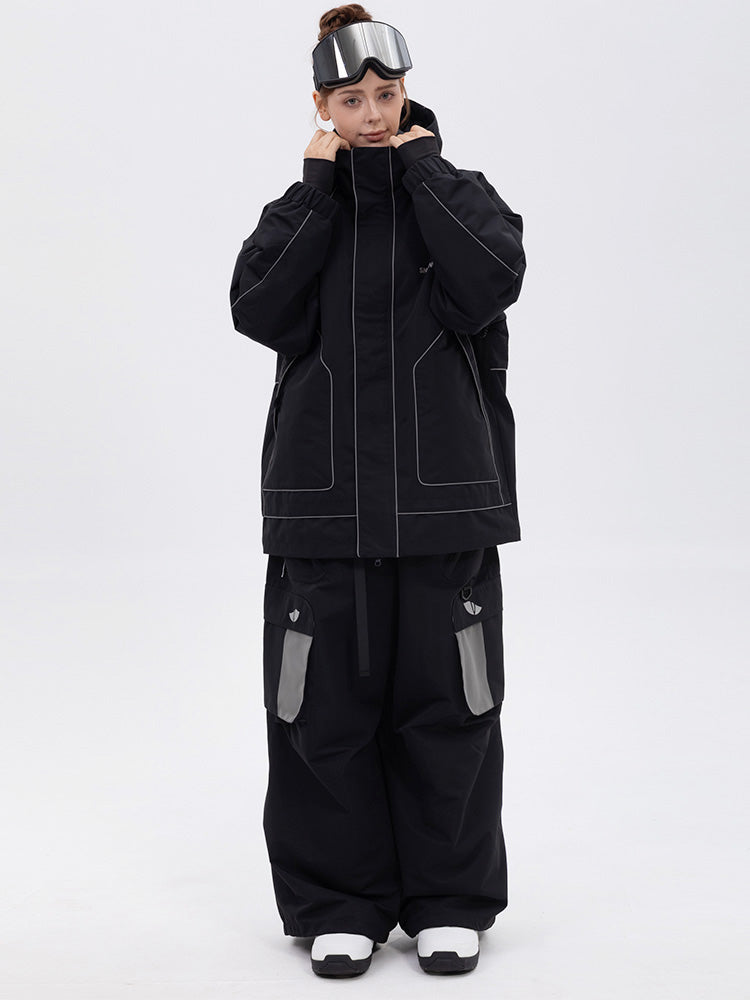 NightRide Chill Damen-Schneeanzug mit Reflektoren – Set aus Bergjacke und Baggy-Cargohose
