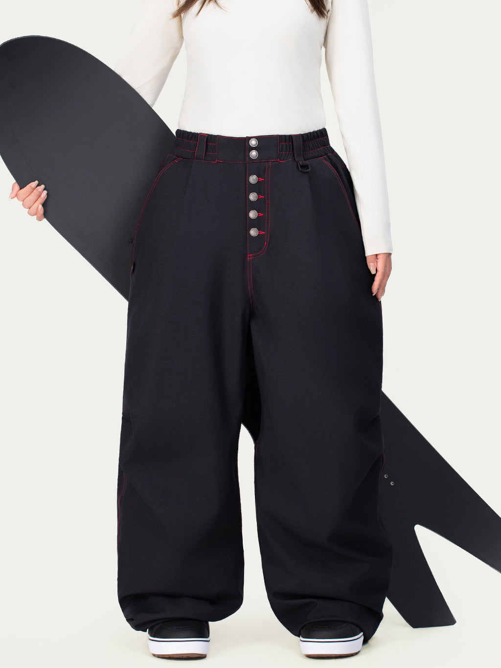Raw Utility Niet-Arbeitsjeans-Schneehose für Damen – Oversized-Passform mit doppelter Gesäßtasche