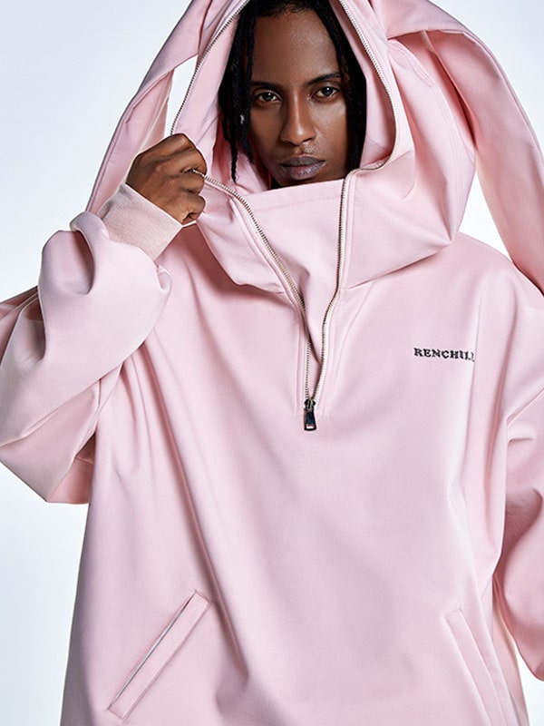 RenChill Unisex Hasen-Kapuzenpullover mit weitem Sitz und Schneemotiv – Verzierung mit langen Ohren