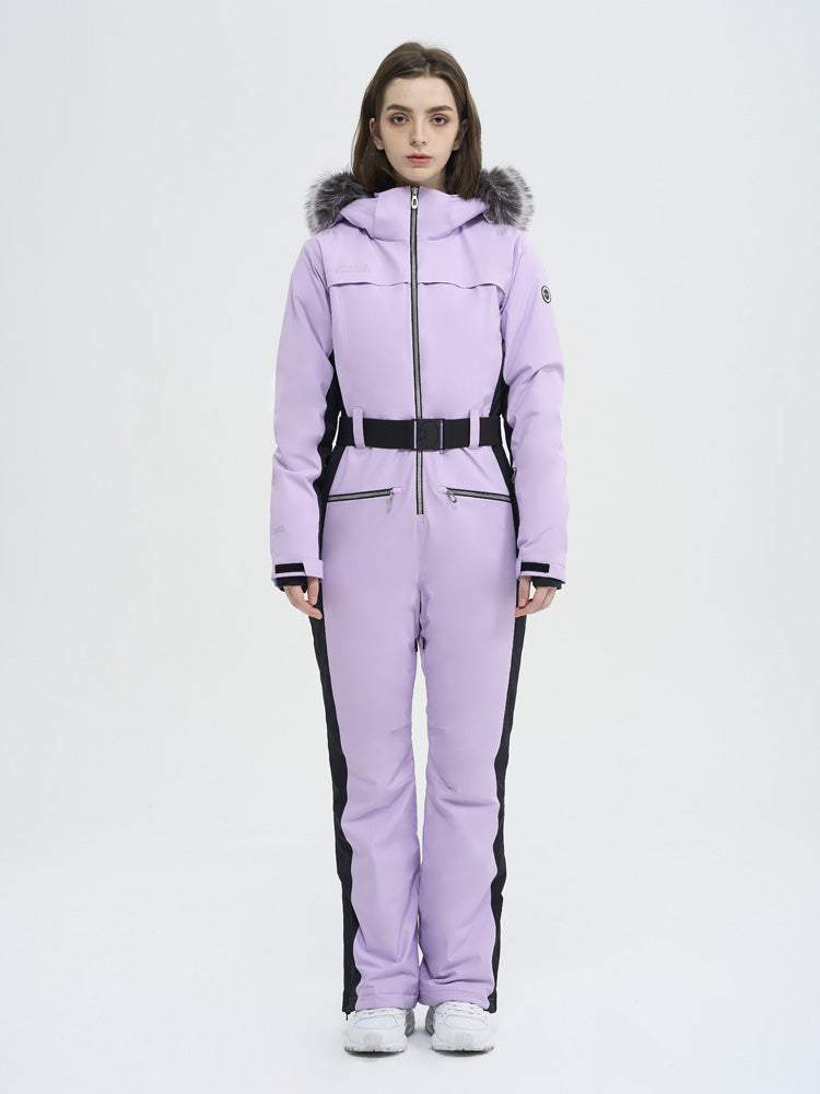 Damen-Skioverall mit hohem Tragekomfort, elegantem Bergflausch und Kunstpelzbesatz