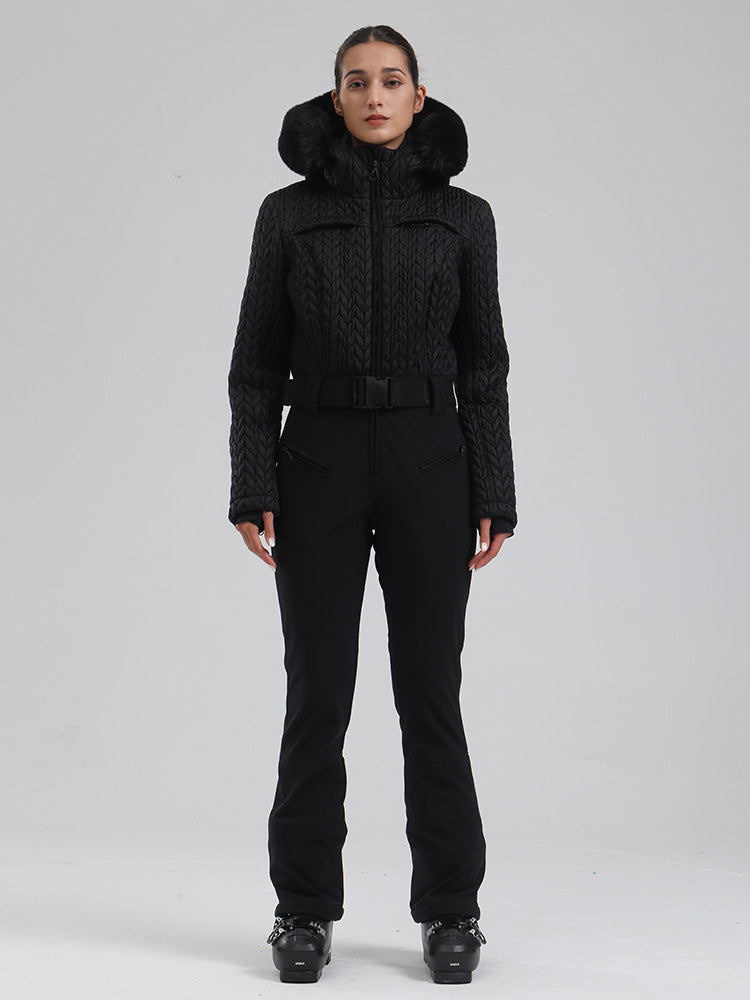 Gsou Snow Mountain Chic Damen-Skianzug mit Kunstpelzbesatz und ausgestelltem Bein