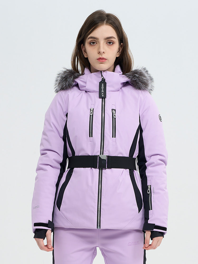 SnowCharm Damen-Daunen-Skijacke mit abnehmbarem Fellfutter, isoliert und schmal geschnitten