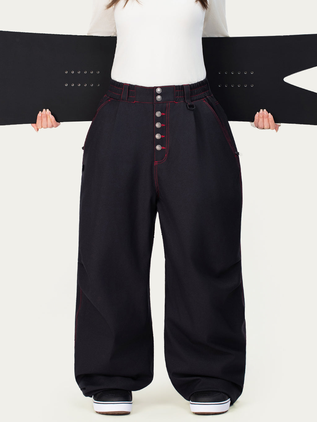 Raw Utility Niet-Arbeitsjeans-Schneehose für Damen – Oversized-Passform mit doppelter Gesäßtasche