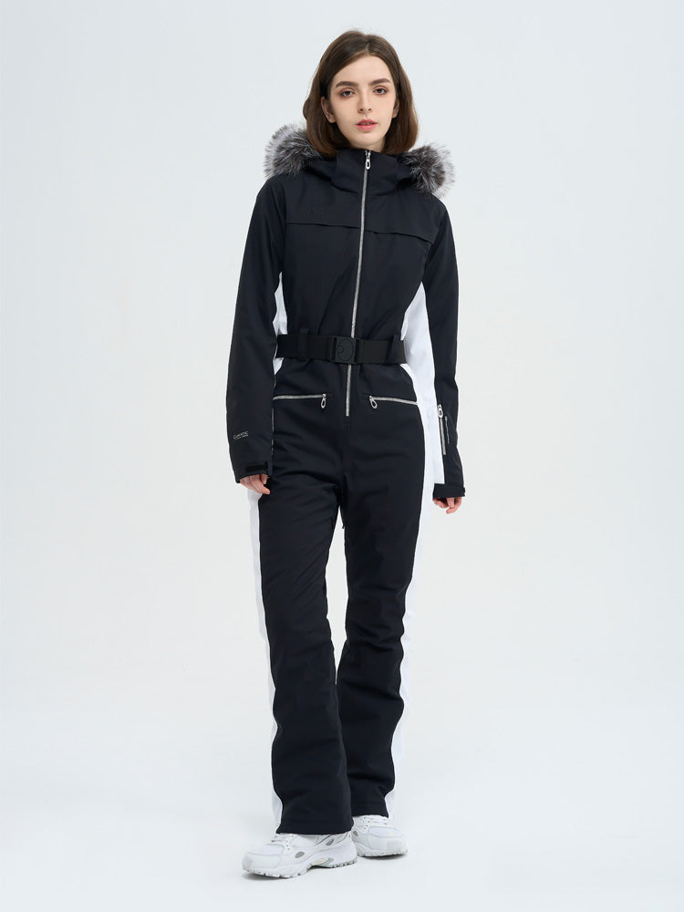 Damen-Skioverall mit hohem Tragekomfort, elegantem Bergflausch und Kunstpelzbesatz