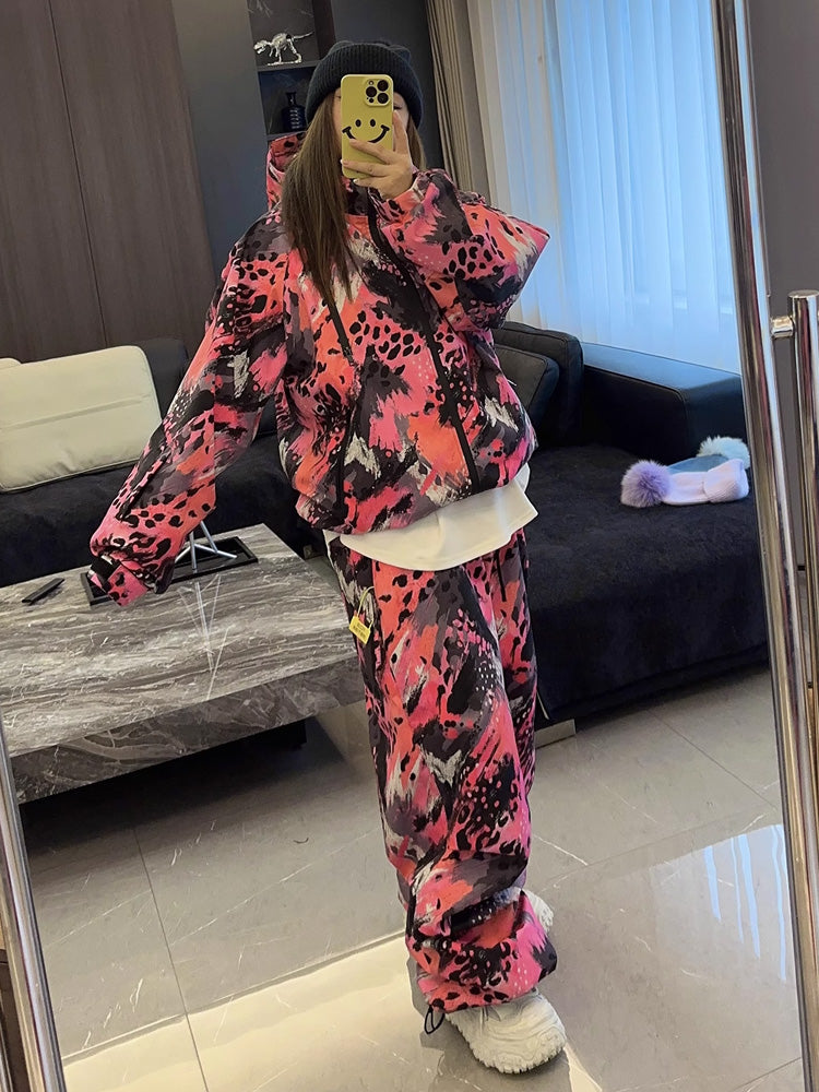 Damen-Schneeanzug „First Encounter Blizzard Babe Pink Rebel Leopard Baggy Suit“
