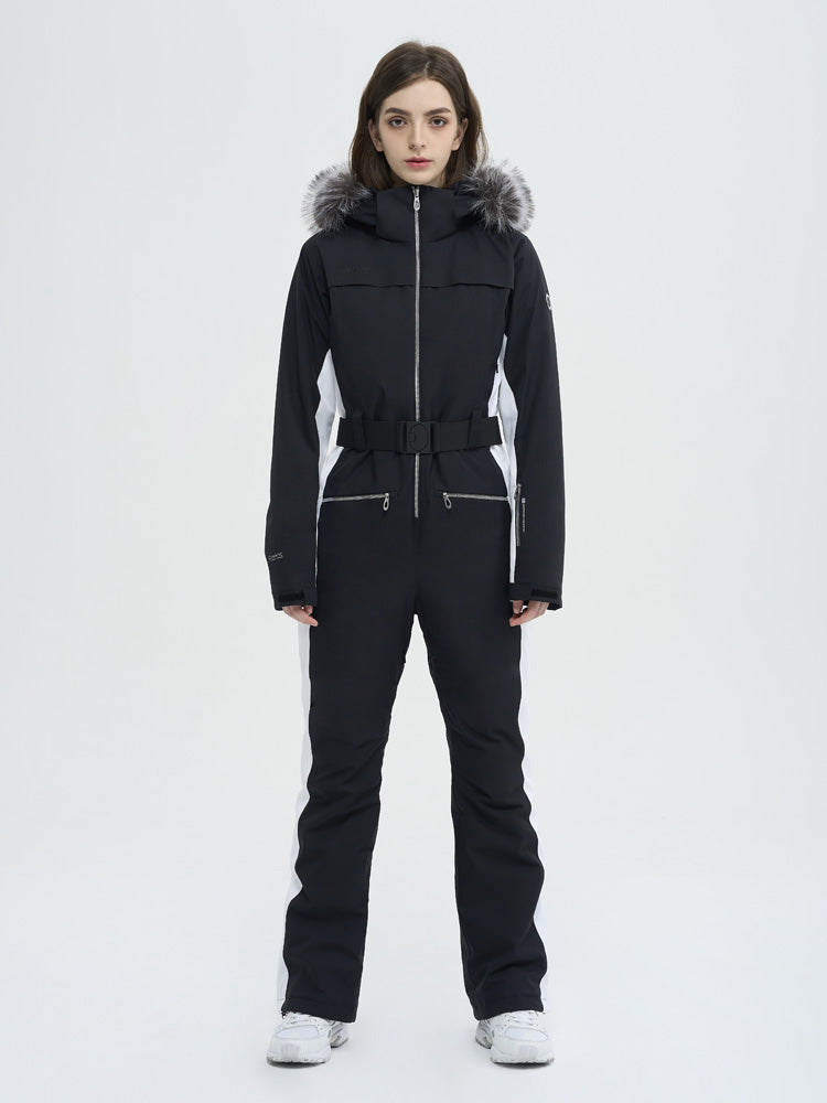 Damen-Skioverall mit hohem Tragekomfort, elegantem Bergflausch und Kunstpelzbesatz