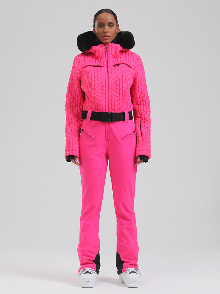 Gsou Damen-Skioverall „Snow Mountain Chic“ mit Kunstpelzbesatz und ausgestelltem Bein