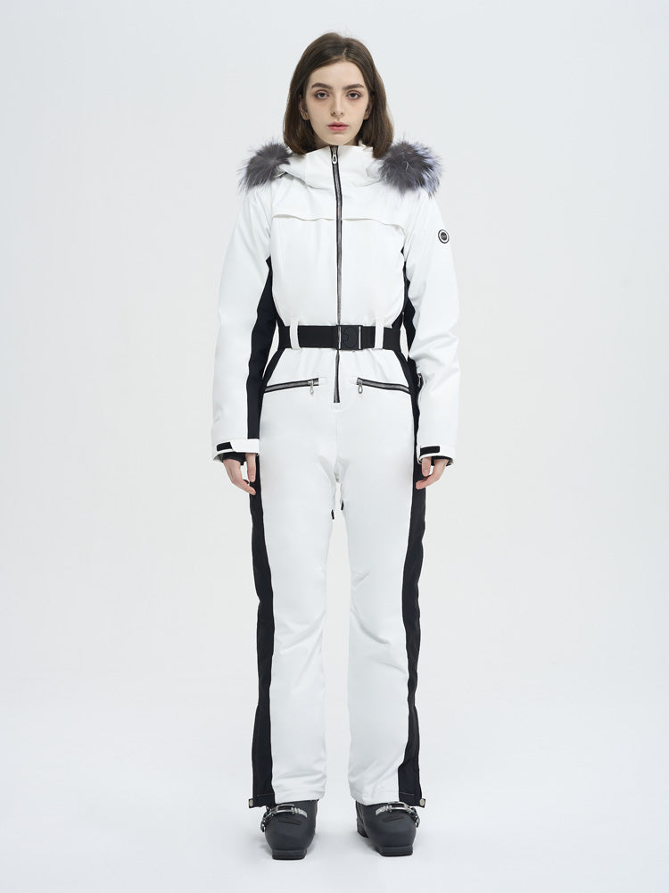 Damen-Skioverall mit hohem Tragekomfort, elegantem Bergflausch und Kunstpelzbesatz