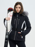 SnowCharm Damen-Daunen-Skijacke mit abnehmbarem Fellfutter, isoliert und schmal geschnitten
