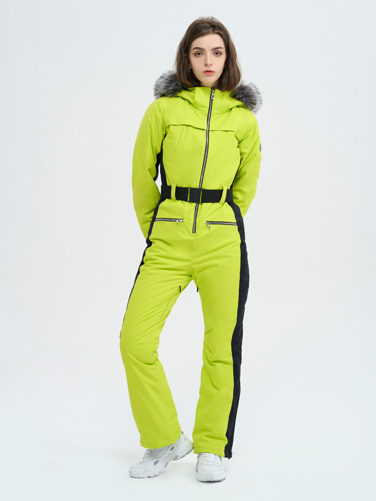 Damen-Skioverall mit hohem Tragekomfort, elegantem Bergflausch und Kunstpelzbesatz