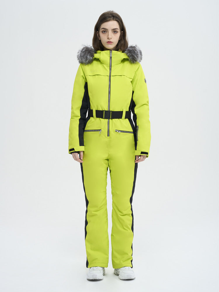 Damen-Skioverall mit hohem Tragekomfort, elegantem Bergflausch und Kunstpelzbesatz