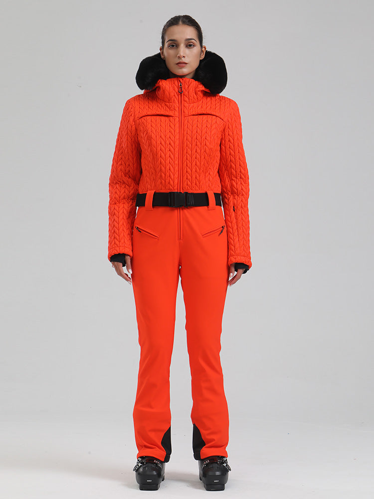 Gsou Snow Mountain Chic Damen-Skianzug mit Kunstpelzbesatz und ausgestelltem Bein