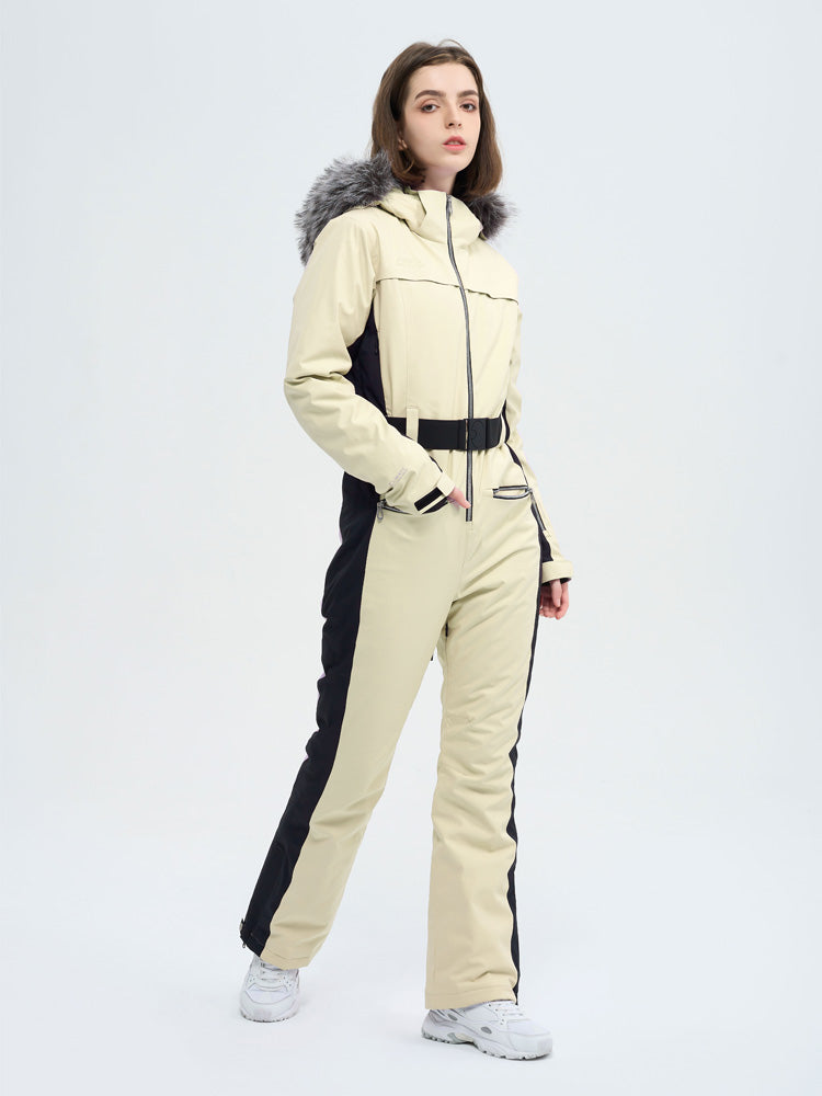 Damen-Skioverall mit hohem Tragekomfort, elegantem Bergflausch und Kunstpelzbesatz